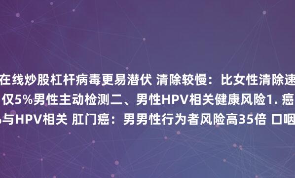 在线炒股杠杆病毒更易潜伏 清除较慢：比女性清除速度低30% 筛查率低：仅5%男性主动检测二、男性HPV相关健康风险1. 癌症威胁 阴茎癌：50%与HPV相关 肛门癌：男男性行为者风险高35倍 口咽癌：近10年发病率增长3倍（HPV相关型占70%）2. 其他疾病 生殖器疣（尖锐湿疣）：90%由HPV6/11型引起 反复发作的肛门疣：治疗难度大 不孕风险：可能影响精子质量展开剩余61%3. 传播隐患 